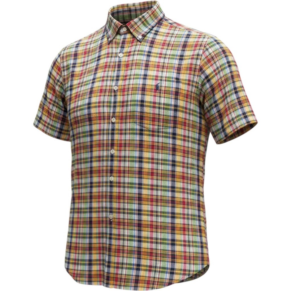 Ralph‎ Lauren Button Down Mens L Multi Color Plaid Blake Short Sleeve Cotton